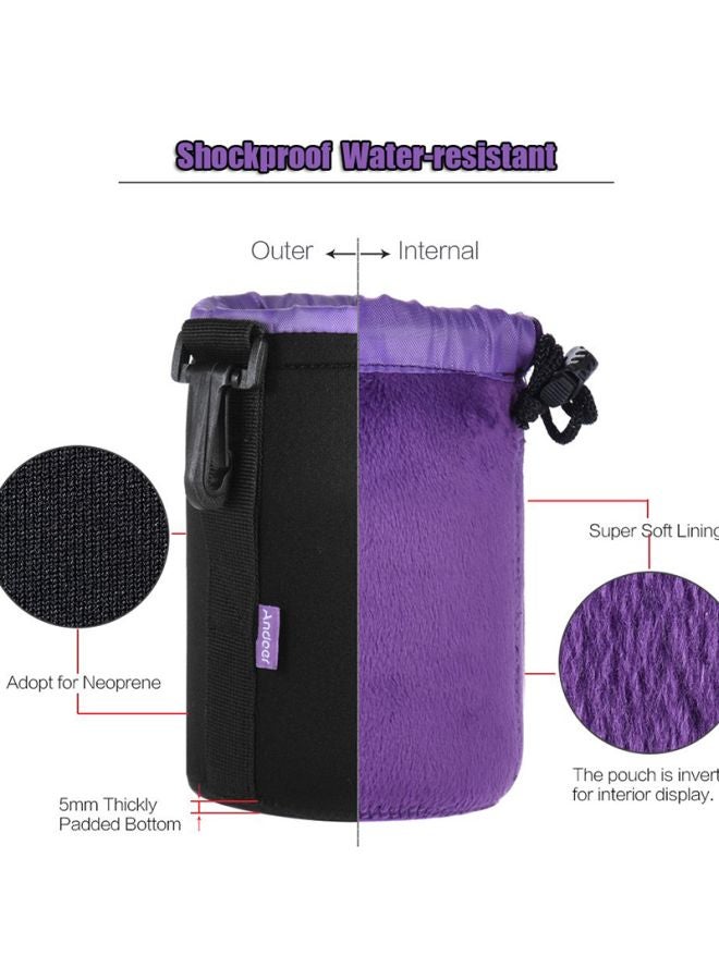 ANDOER Water-Resistant Protective Bag Case Protector For DSLR Lens Black/Purple  - Image 3