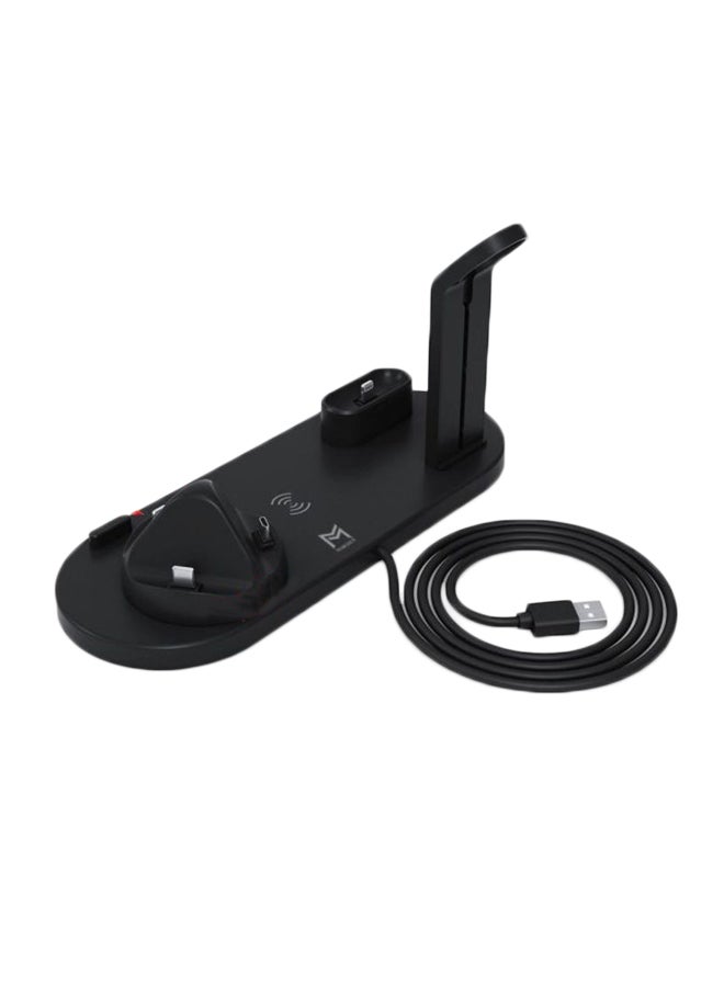 MARGOUN - 6 in 1 Wireless Charger Station for iPhone, Apple Watch, AirPods with Type-C, Micro-USB, Lightning Dock Compatible with Android/iOS Black - Image 1