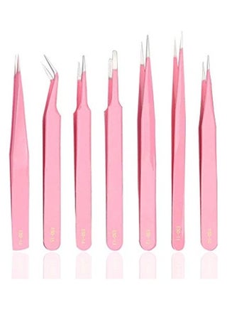 7-Piece Tweezer Set Pink/Silver