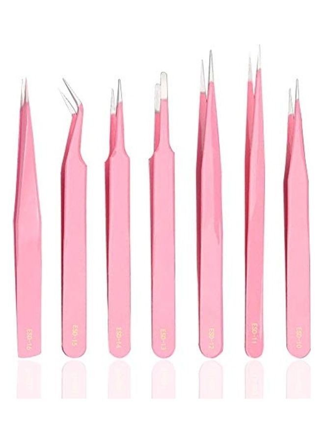 7-Piece Tweezer Set Pink/Silver - Image 1