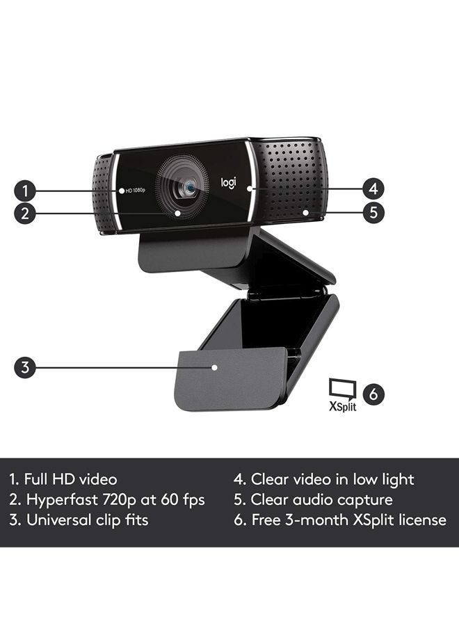 كاميرا ويب برو ستريم C922 بدقة 1080P أسود - v1617184083/N32852627A_5