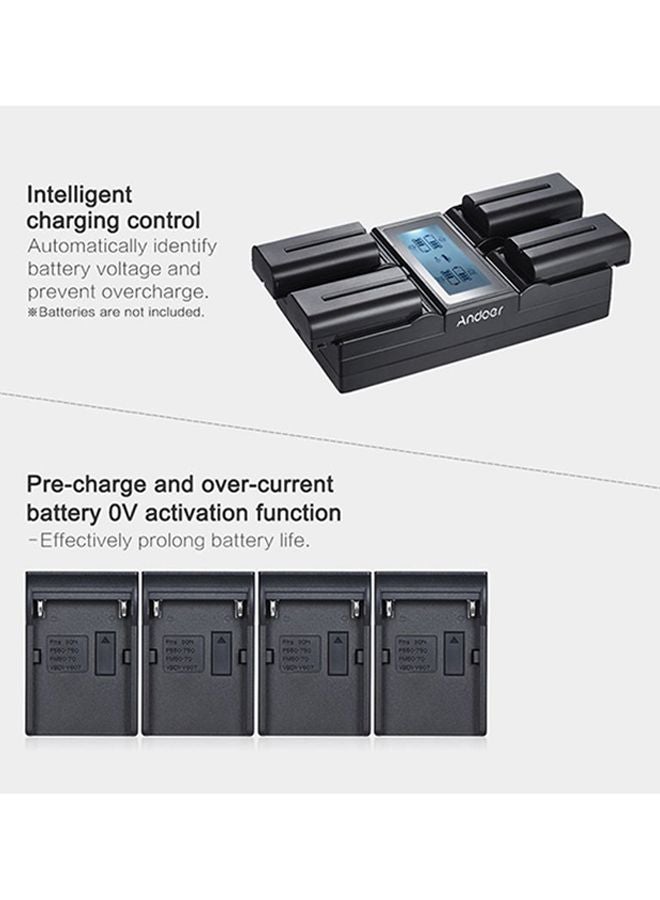 ANDOER 4-Channel Digital Camera Battery Charger With LCD Display For Sony NP-F550/F750 F950/NP-FM50/FM500H/QM71 Black - Image 4