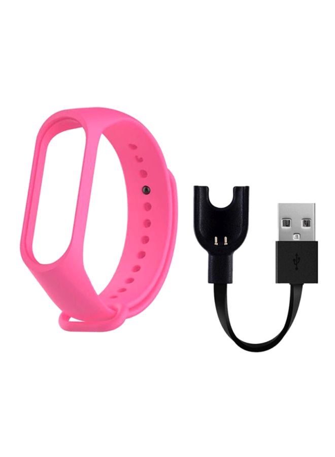MARGOUN Silicone Replacement Strap For Xiaomi Mi Band 3 With USB Charger Cable Pink/Black/Silver 