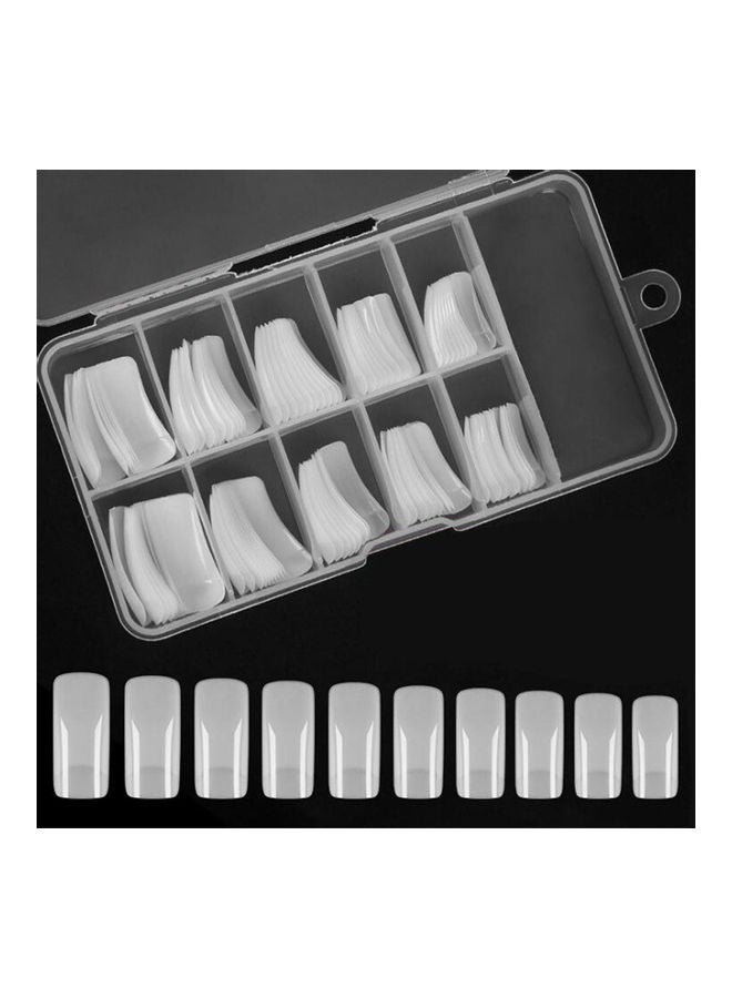 طقم أطراف أظافر صناعية بنصف غطاء مكون من 100 قطعة مع 10 أحجام مختلفة أبيض