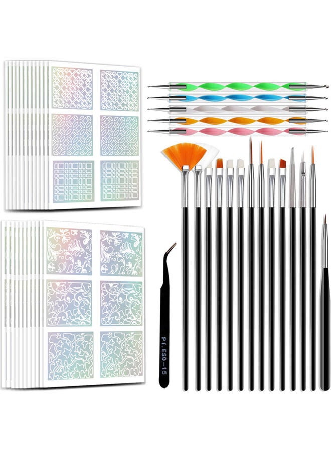 طقم فرش أظافر مع ملصقات أظافر وأقلام تنقيط للأظافر متعدد الألوان - Image 1