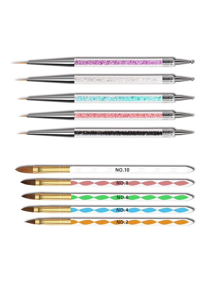10-Piece Dual Ended Nail Art Brushes Kit Multicolour - Image 1