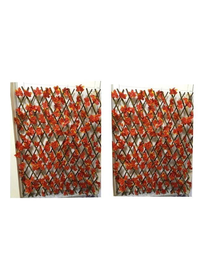 Generic 2-Piece Wooden Fence with Artificial Plant Maple Leaves Orange/Brown  - Image 1