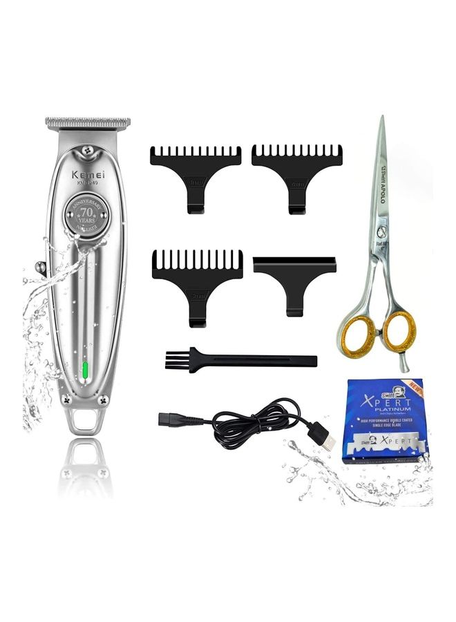 Kemei Cordless Rechargeable Quiet T-Outliner Beard Hair Trimmer With Accessories Silver 15cm - Image 1