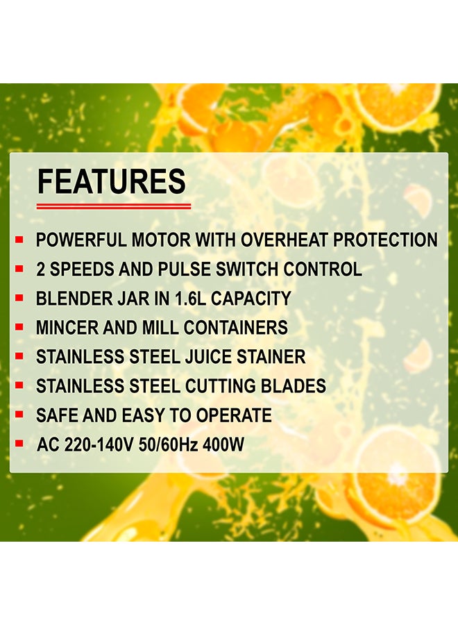 Flexy - 4-in-1 Food Processor Blender Mixer With Juicer Mincer & Mill 1.6 L 400.0 W FLJ275JM White - Image 1