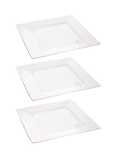 3-Piece Square Dinner Plates White/Gold 10inch