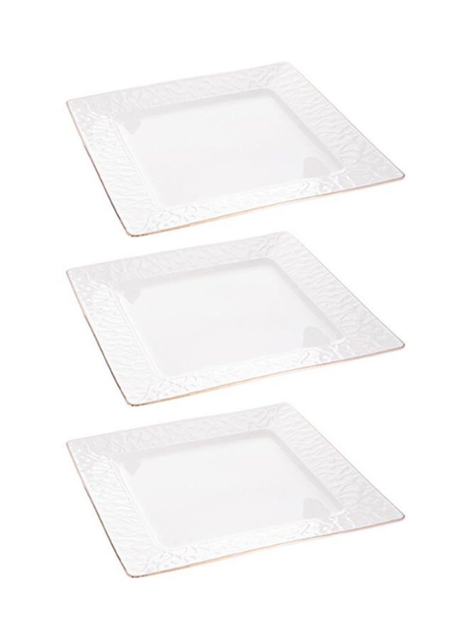 REEM 3-Piece Square Dinner Plates White/Gold 10inch 