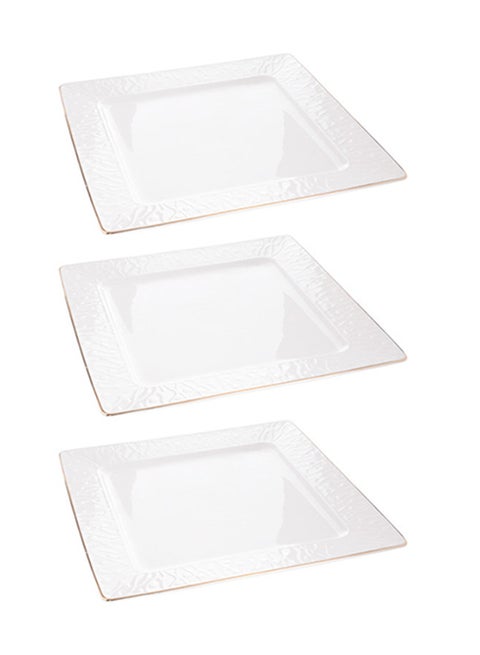 3-Piece Square Dinner Plates White/Gold 12inch
