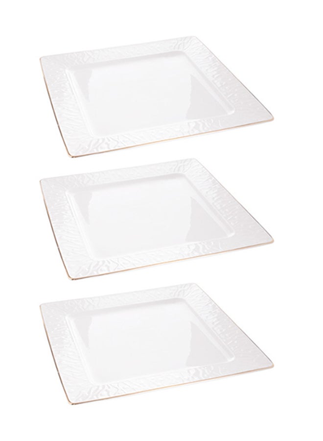 REEM 3-Piece Square Dinner Plates White/Gold 12inch 