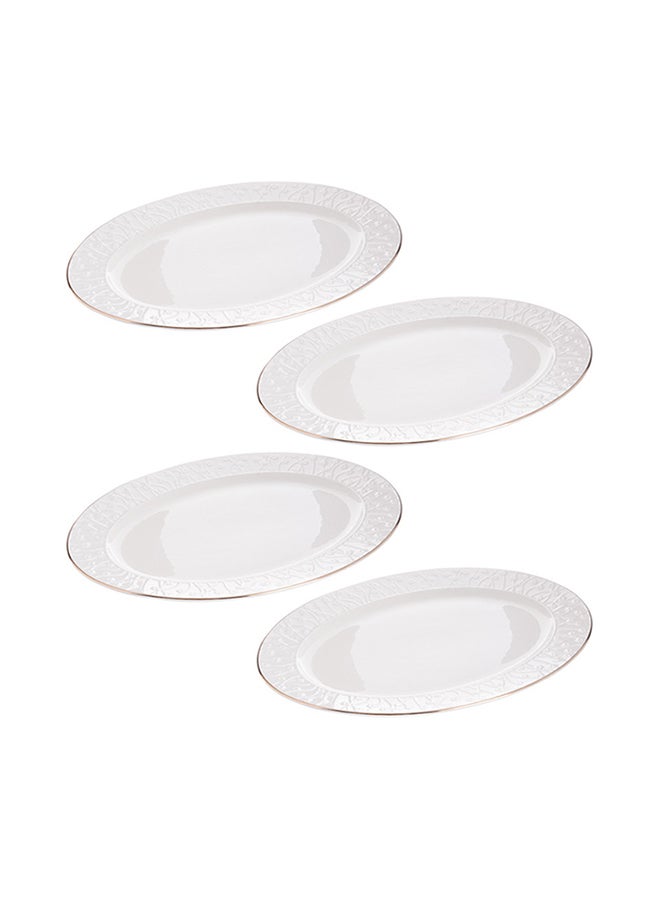 REEM 4-Piece Oval Dinner Plates White/Gold 14inch 
