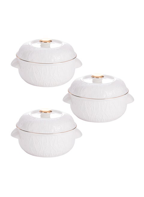3-Piece Soup Bowls With Lid white/gold 6.75inch