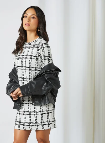 Jacqueline de Yong Checked Shift Dress Cloud Dancer