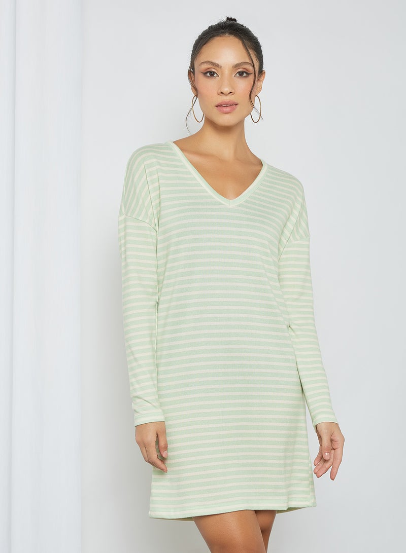 Jacqueline de Yong - Striped V-Neck Dress Pastel Green - Image 1