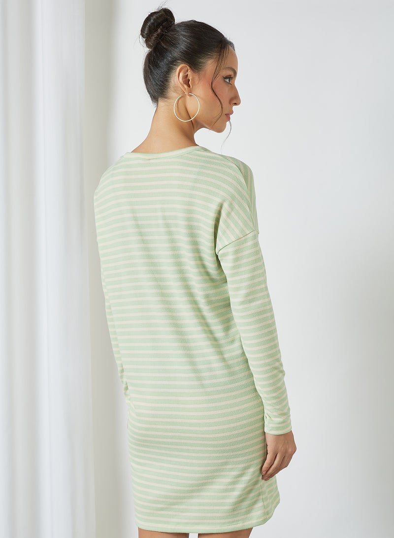 Jacqueline de Yong - Striped V-Neck Dress Pastel Green - Image 1