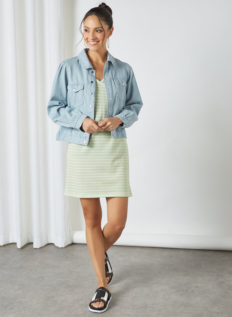 Jacqueline de Yong - Striped V-Neck Dress Pastel Green - Image 1