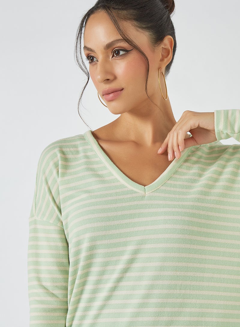 Jacqueline de Yong - Striped V-Neck Dress Pastel Green - Image 1