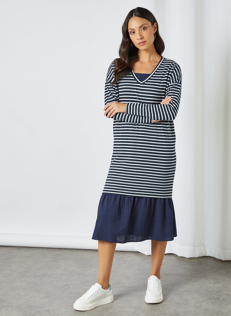 Striped V-Neck Dress Sky Captain