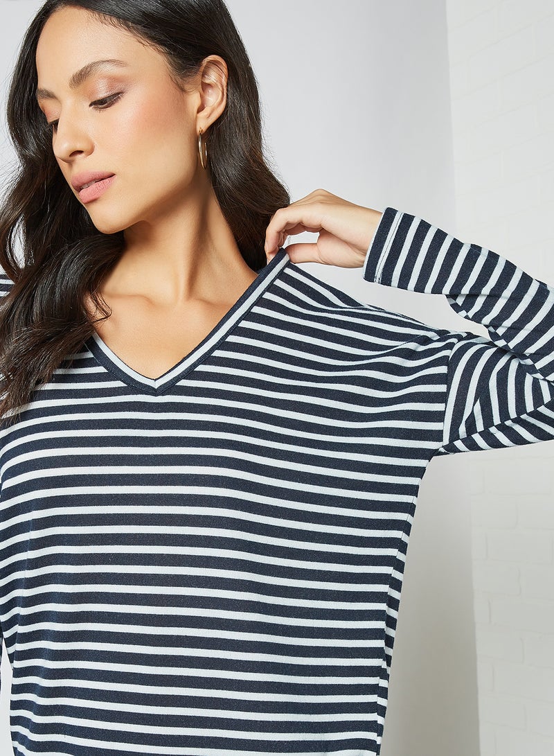 Striped V-Neck Dress Sky Captain