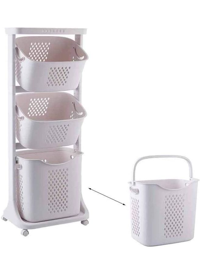 3-Tier Laundry Basket With Wheels White 43.3inch  - Image 1