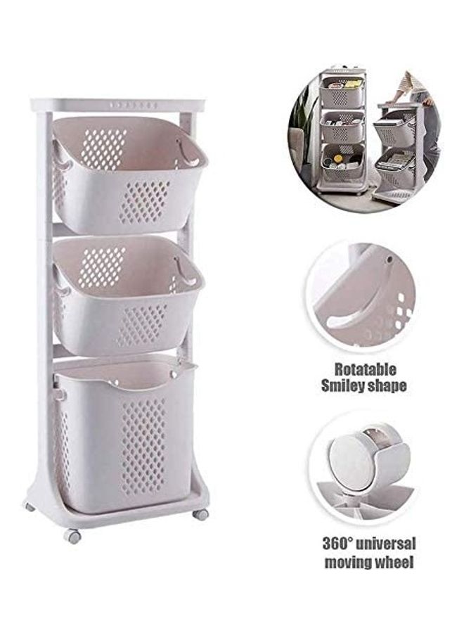 3-Tier Laundry Basket With Wheels White 43.3inch  - Image 2