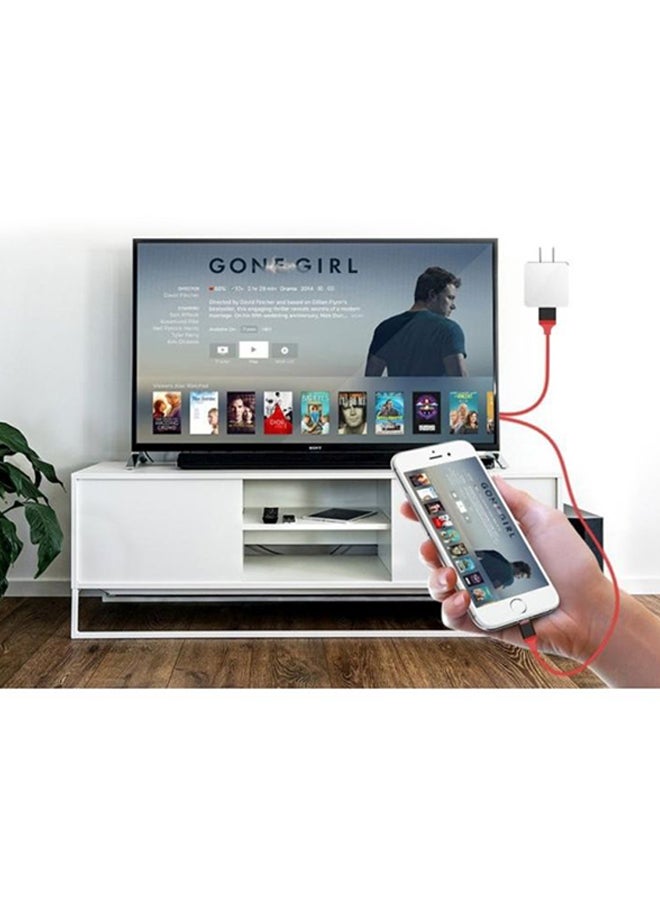 MARGOUN - Lightning To HDTV HDMI Adapter Cable For Apple iPhone XS Red/Black - Image 1