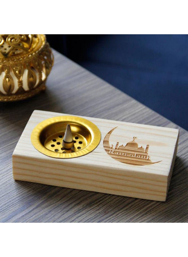 آن فش مبخرة العلاج العطري من الخشب بتصميم عربي معاصر للزينة وبنمط شهر رمضان يحمل كلمة "Ramadan" بيج / الذهب 13.5 x 6.5 x 2.8سم  - Image 1