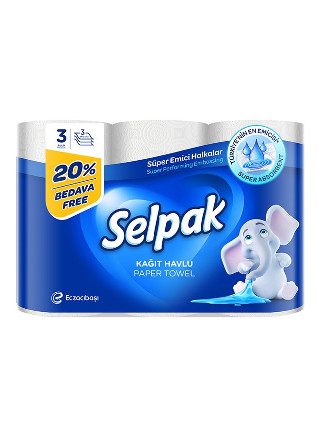 Selpak Super Absorbent Kitchen Paper Towel 80 Sheets x 3Ply, Pack of 3 Rolls  - Image 1