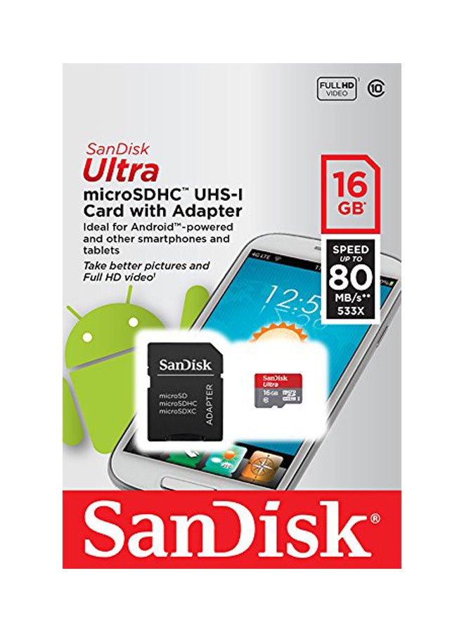 Sandisk - Ultra UHS-I MicroSDHC Card With Adapter Red/Black/Grey - Image 1