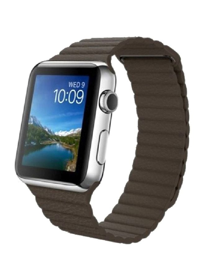 MARGOUN 2-Piece Leather Replacement Band Set For Apple Watch 42/44/45mm Brown/White - Image 2