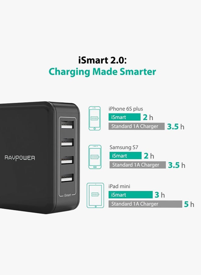 RAVPOWER - 4-Port USB Wall Charger Black - Image 1