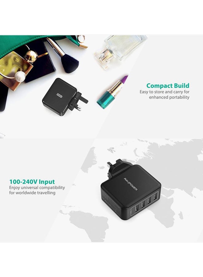 RAVPOWER - 4-Port USB Wall Charger Black - Image 1