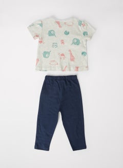 Casual Baby Girls Printed Top And Knit Bottom Set Multicolour