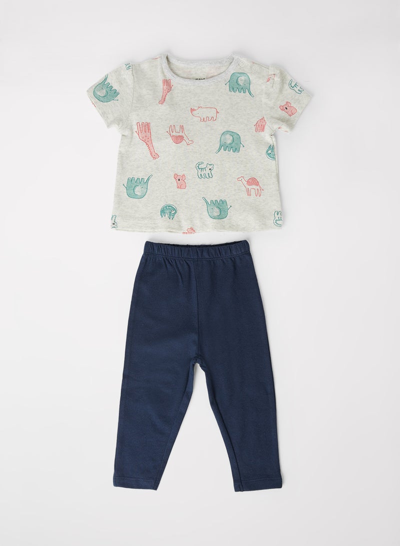 MINIKLUB - Casual Baby Girls Printed Top And Knit Bottom Set Multicolour - Image 1