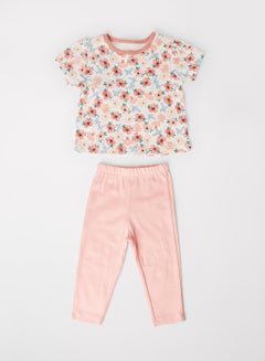 Baby Girls Printed Top And Knit Casual Cotton Bottom Set Multicolour