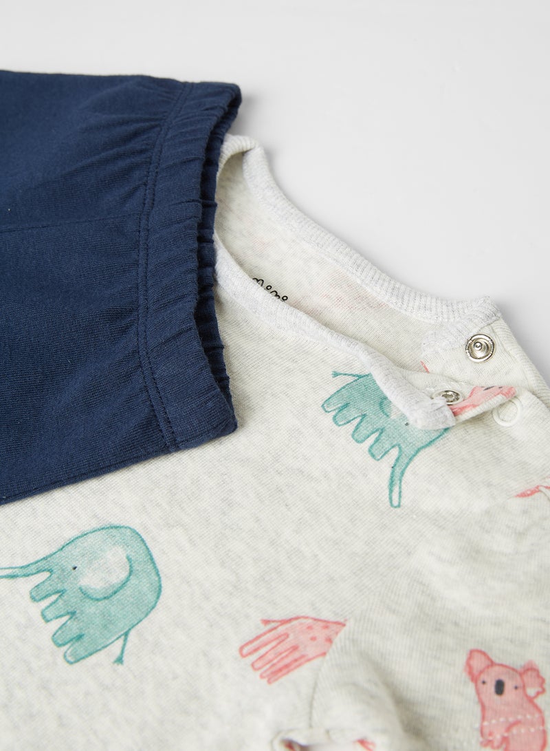 MINIKLUB - Casual Baby Girls Printed Top And Knit Bottom Set Multicolour - Image 1