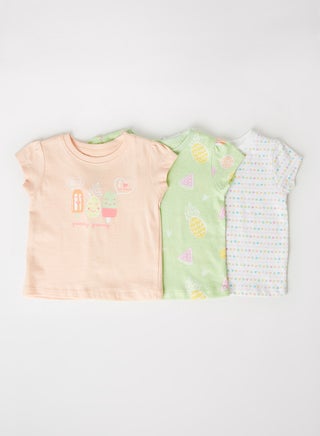 Baby Girls 3-Piece Printed Casual Trendy T-Shirt Set Multicolour - v1617262433/N44270338V_1