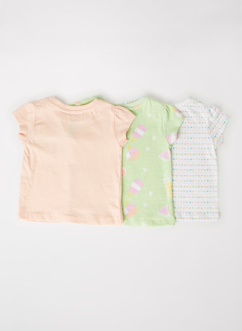 Baby Girls 3-Piece Printed Casual Trendy T-Shirt Set Multicolour