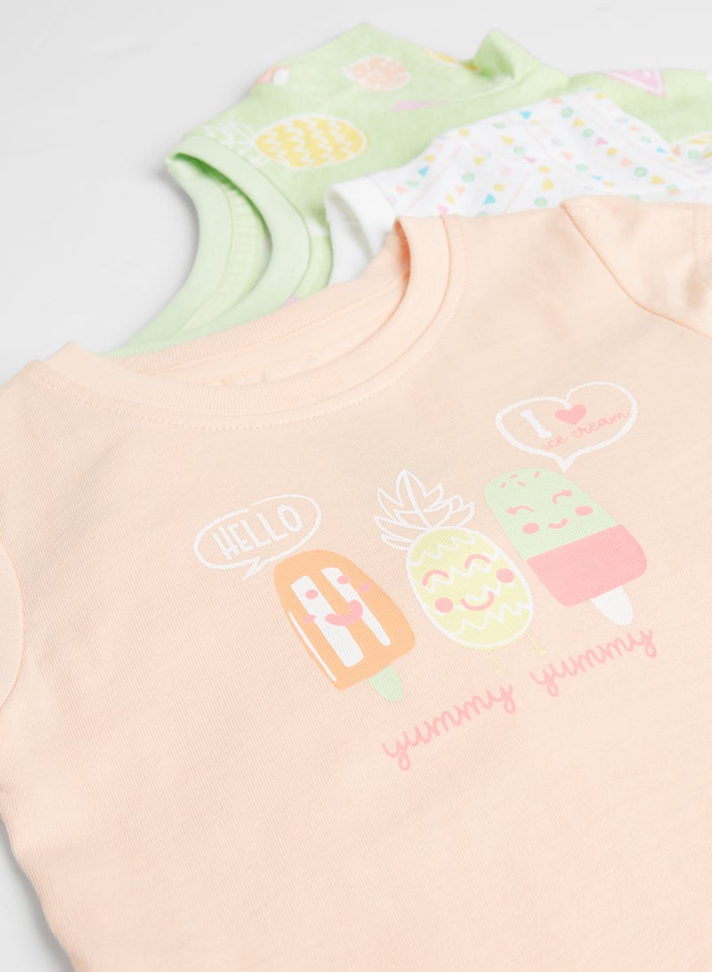 Baby Girls 3-Piece Printed Casual Trendy T-Shirt Set Multicolour