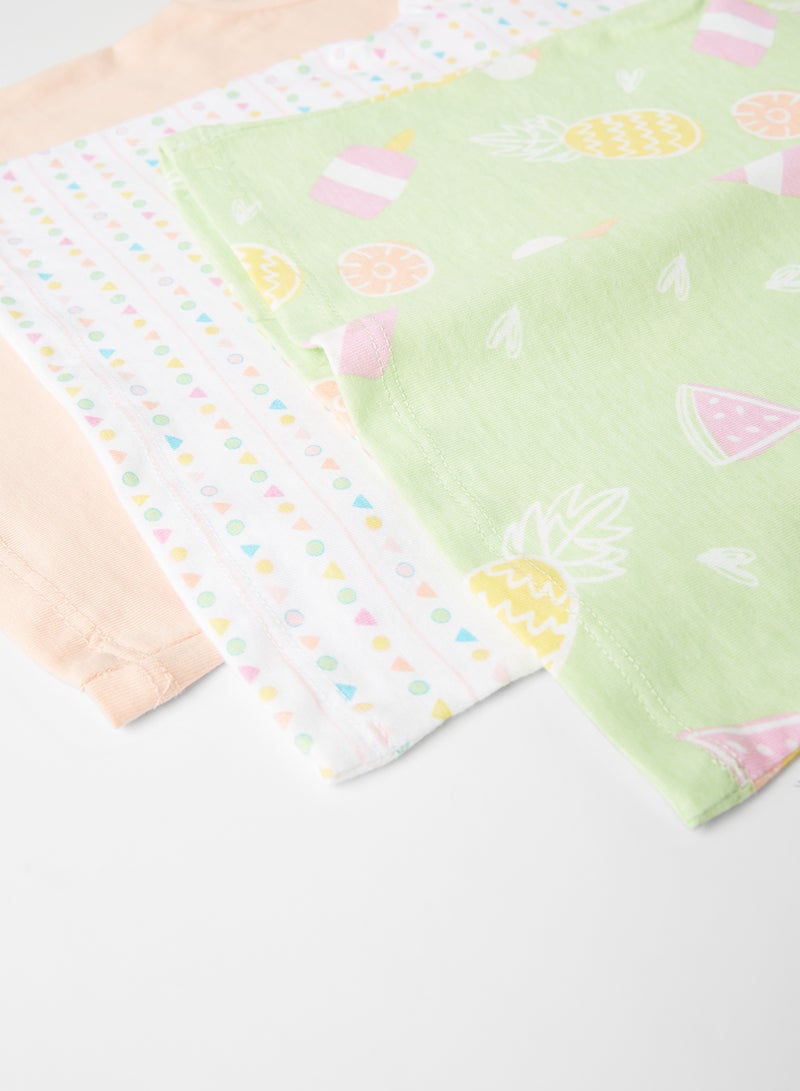 Baby Girls 3-Piece Printed Casual Trendy T-Shirt Set Multicolour