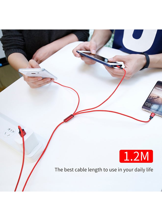 Baseus - Rapid Series 3-In-1 Micro Usb And 8-Pin With Type-C Connector Fast Charging Data Transfer Cable 1.2Meter Red - Image 1