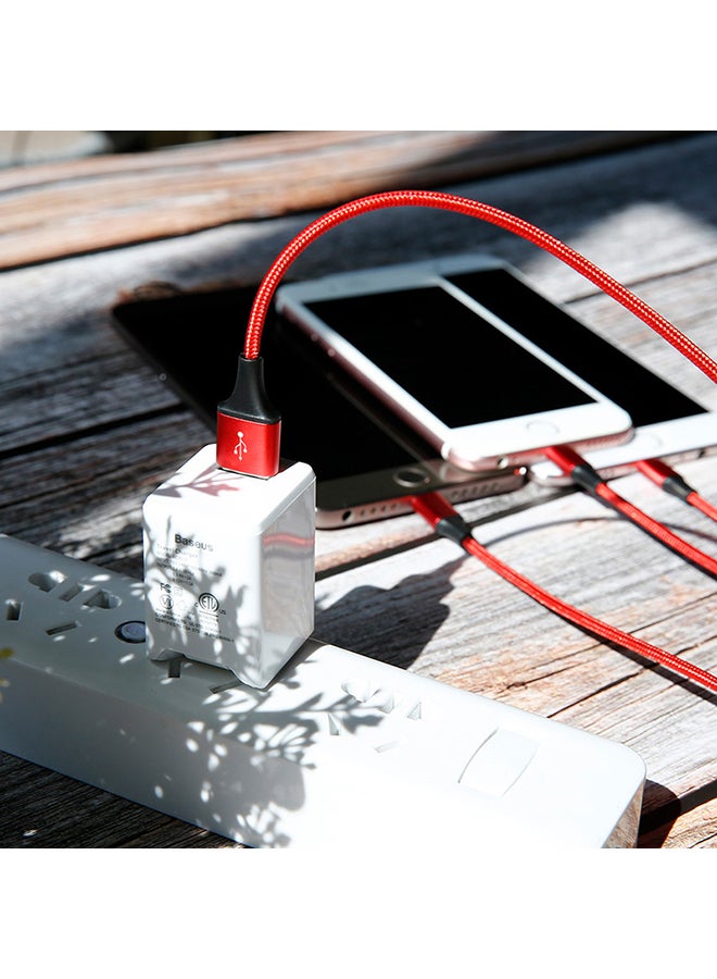 Baseus - Rapid Series 3-In-1 Micro Usb And 8-Pin With Type-C Connector Fast Charging Data Transfer Cable 1.2Meter Red - Image 1