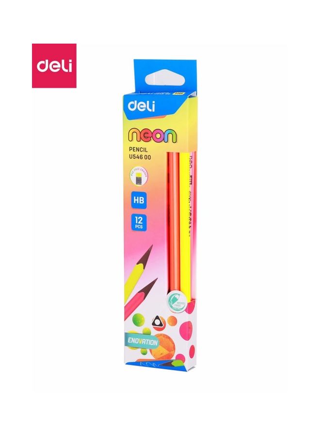ديلي مجموعة أقلام من 4 ألوان نيون مع ممحاة، مكونة من 12 قطعة متعدد الألوان - Image 1