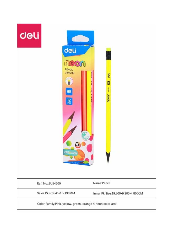 ديلي مجموعة أقلام من 4 ألوان نيون مع ممحاة، مكونة من 12 قطعة متعدد الألوان - Image 2