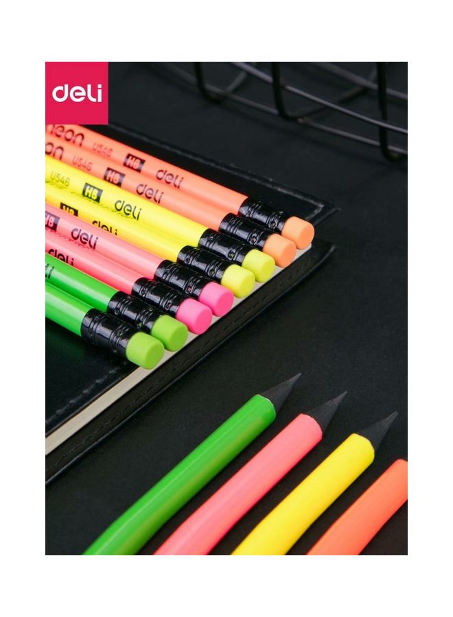 ديلي مجموعة أقلام من 4 ألوان نيون مع ممحاة، مكونة من 12 قطعة متعدد الألوان - Image 4