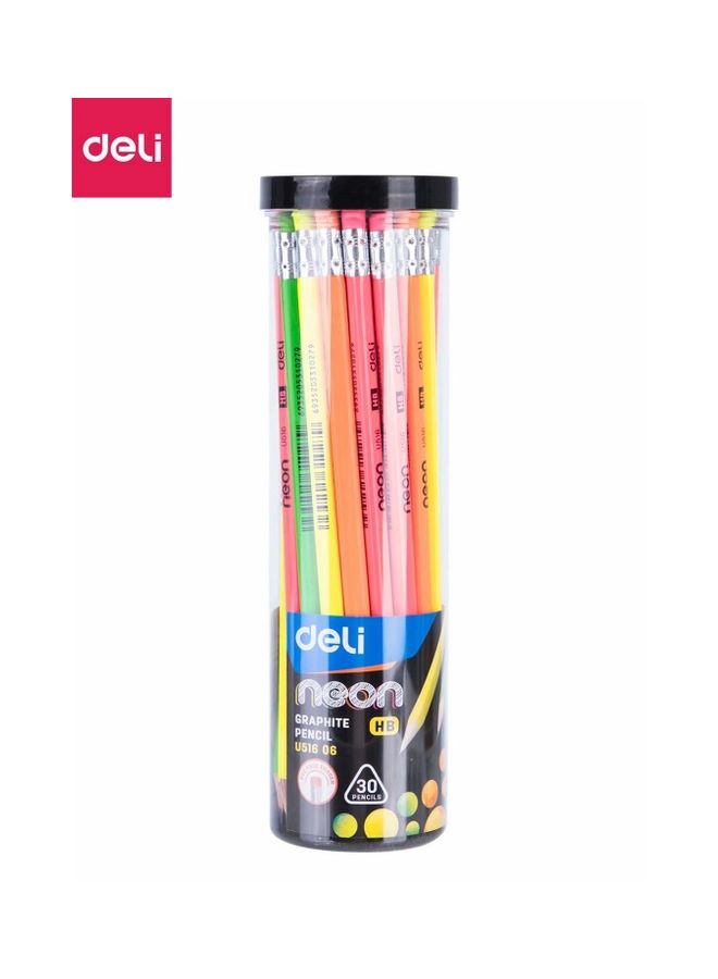 ديلي مجموعة أقلام من 4 ألوان نيون مع ممحاة، مكونة من 30 قطعة متعدد الألوان - Image 1