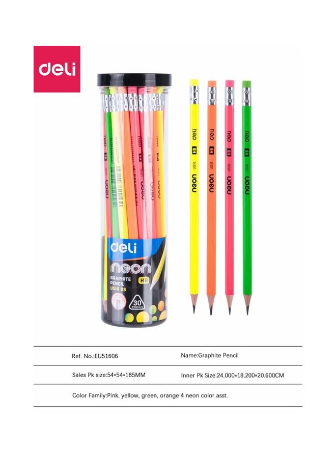 ديلي مجموعة أقلام من 4 ألوان نيون مع ممحاة، مكونة من 30 قطعة متعدد الألوان - Image 2